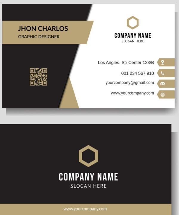 A business card with the company name and slogan