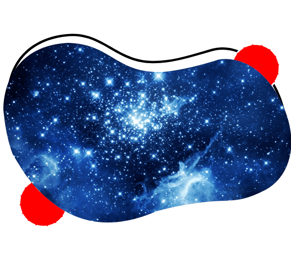 A blue mask with stars and nebulas on it.