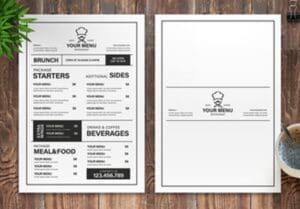 A black and white flyer template for menu