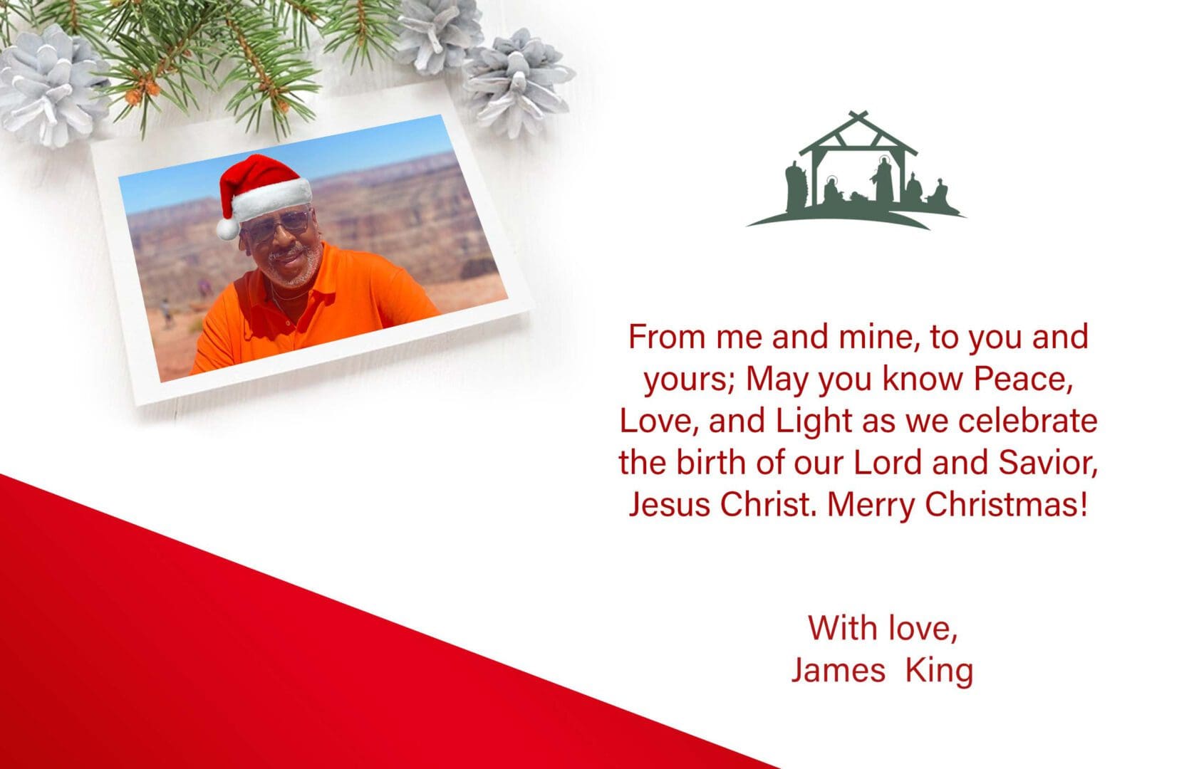 A Holiday Postcard with a photo of Jesus Christ.