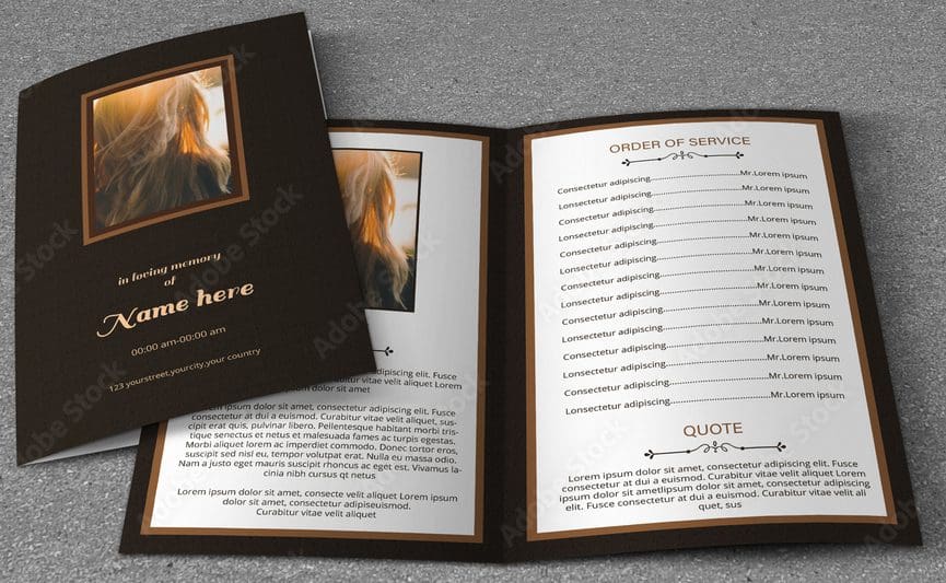 A Funeral Programs (4 Pages) template with a photo of a woman.