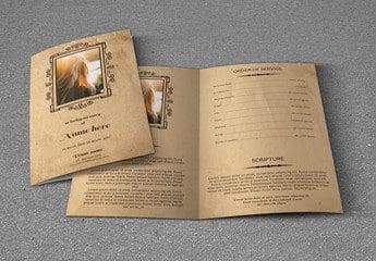 A Funeral Programs (4 Pages) template with a photo of a woman.