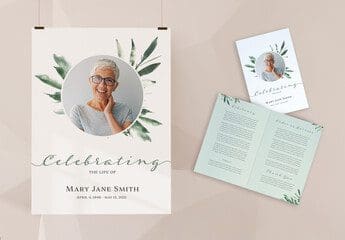 A Funeral Programs (4 Pages) template with an image of an elderly woman.