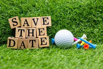 Save the date with Announcement Cards/Save the Date on grass.