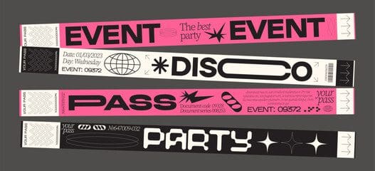 A set of Event Tickets with a pink background.