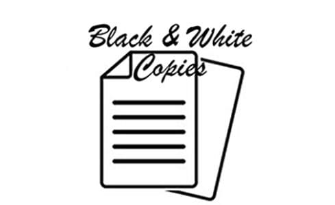 A black and white logo with the words black and white copies.